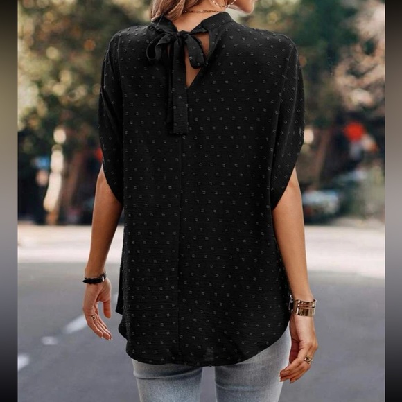 Boho black Swiss dot batwing sleeve blouse - Picture 3 of 5